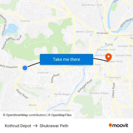 Kothrud Depot to Shukrawar Peth map