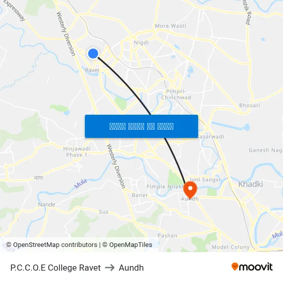 P.C.C.O.E College Ravet to Aundh map