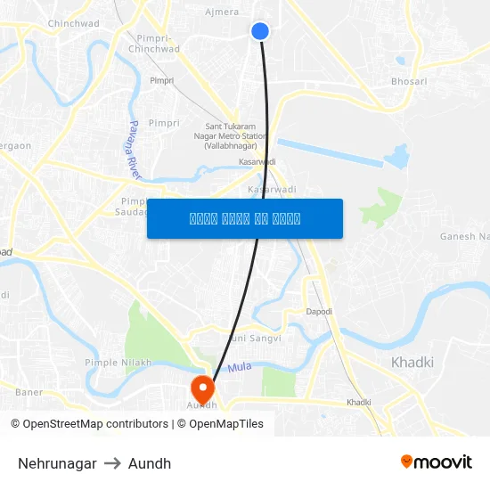 Nehrunagar to Aundh map