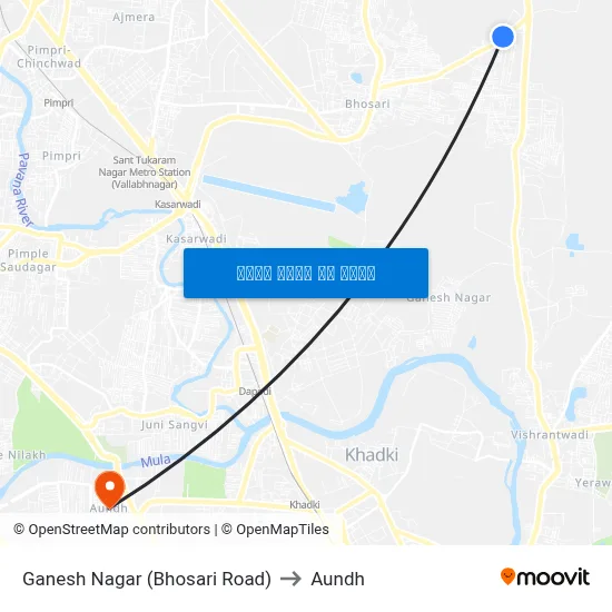 गणेश नगर (भोसरी रोड) to औंध map