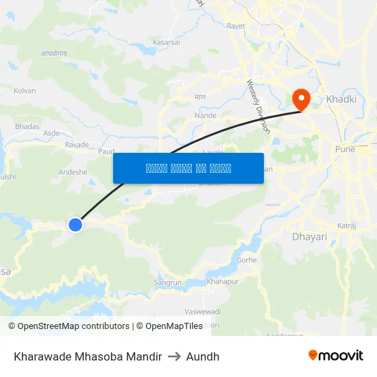 खरवडे म्हसोबा मंदिर to औंध map