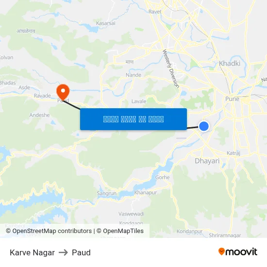 कर्वे नगर to पौड map