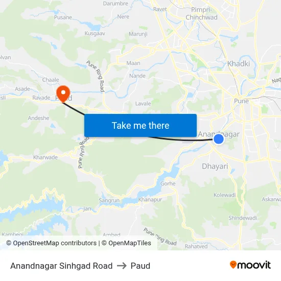 आनंदनगर सिंहगड रोड to पौड map