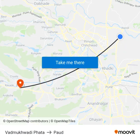वडमुखवाडी फाटा to पौड map
