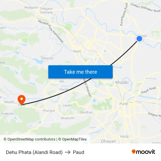 देहू फाटा (आळंदी रोड) to पौड map