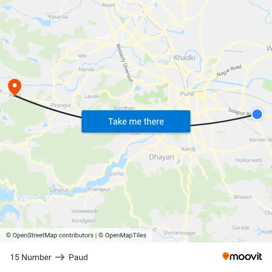 15 नंबर to पौड map