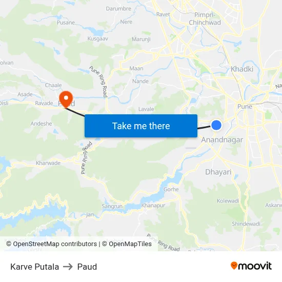 कर्वे पुतला to पौड map