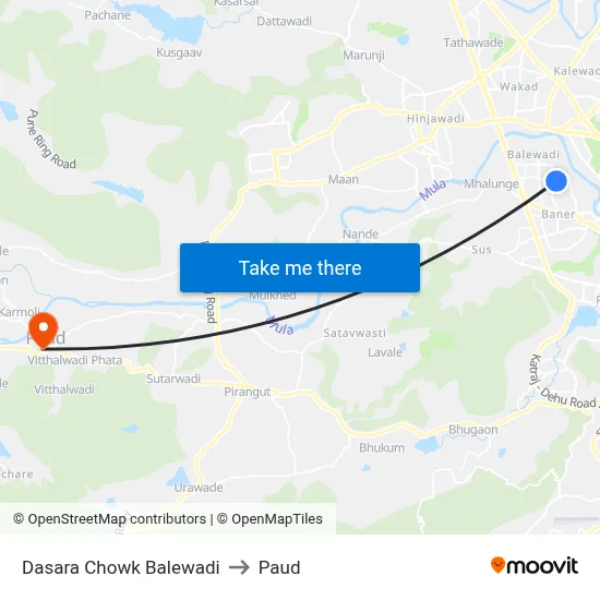 दशहरा चौक बालेवाड़ी to पौड map