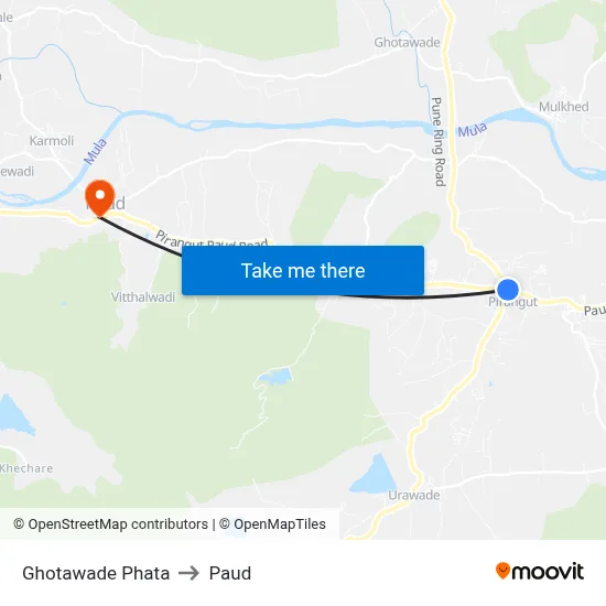 घोटावडे फाटा to पौड map