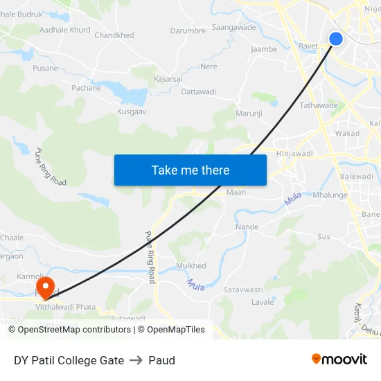 डीवाय पाटिल कॉलेज गेट to पौड map