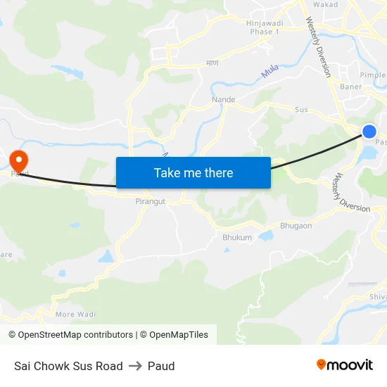 साई चौक सूस रोड to पौड map