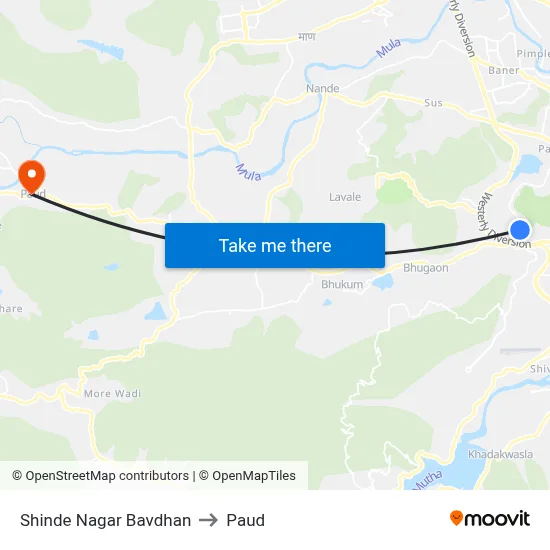 शिंदे नगर बावधन to पौड map