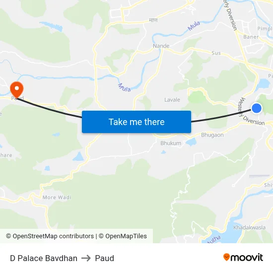 डी पैलेस बावधन to पौड map