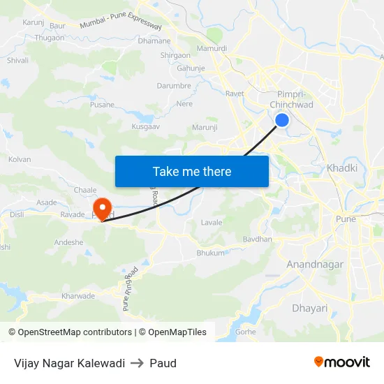 Vijay Nagar Kalewadi to पौड map