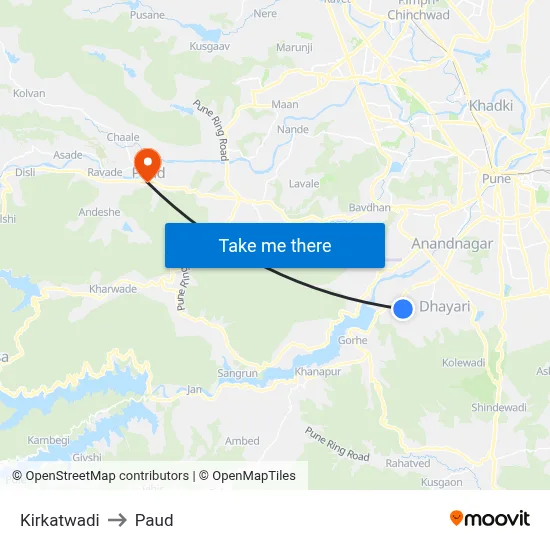 किरकटवाडी to पौड map