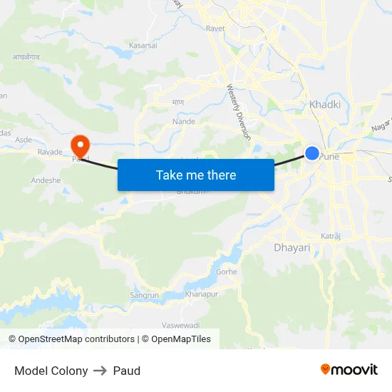 मॉडल कॉलोनी to पौड map