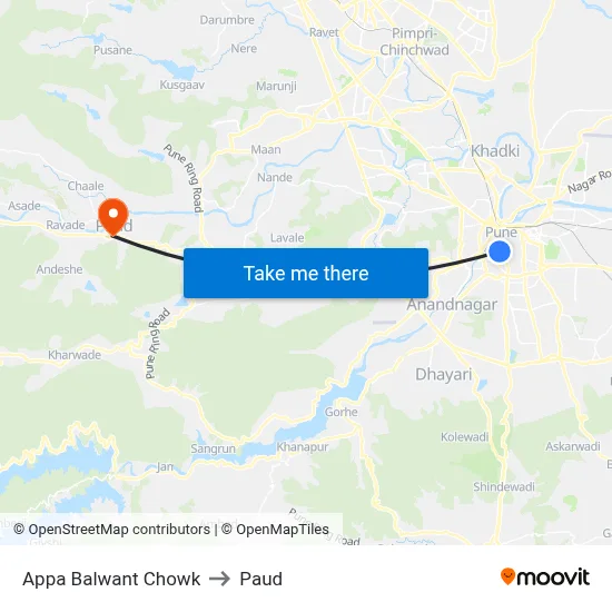 अप्पा बलवंत चौक to पौड map