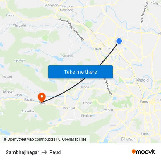 संभाजीनगर to पौड map