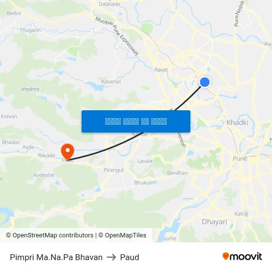 पिंपरी मा.न.पा भवन to पौड map