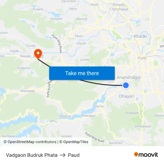 वडगाव बुद्रुक फाटा to पौड map