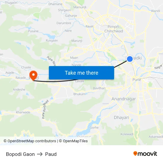 बोपोडी गांव to पौड map