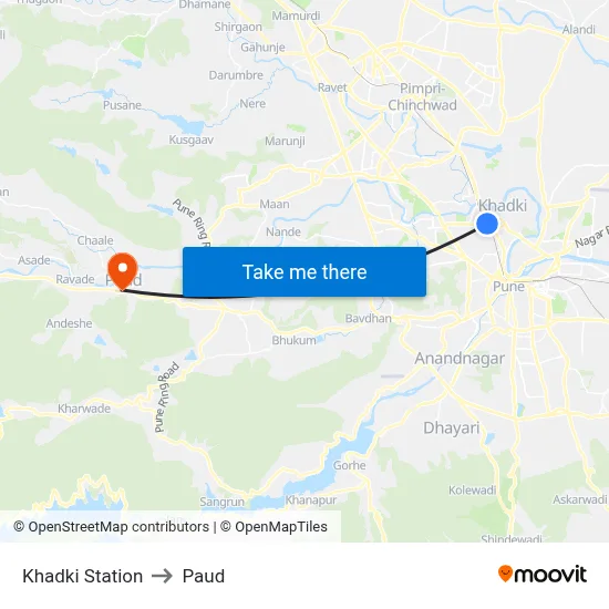 खडकी स्टेशन to पौड map