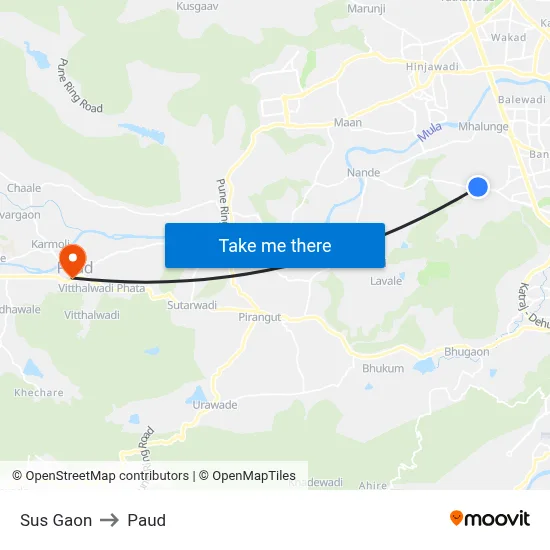 सूस गाव to पौड map