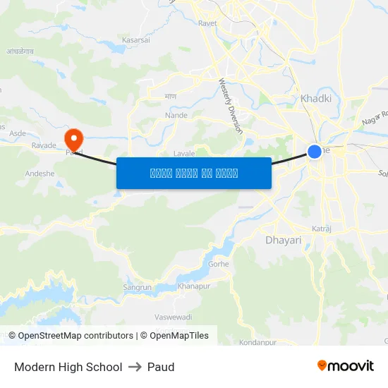 मॉडर्न हाई स्कूल to पौड map