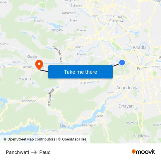 पंचवटी to पौड map