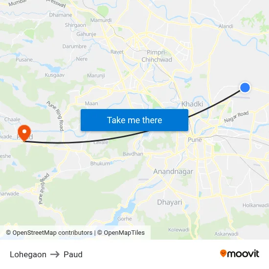 लोहगाव to पौड map