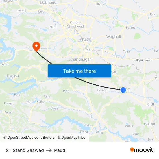 एसटी स्टैंड सासवड to पौड map