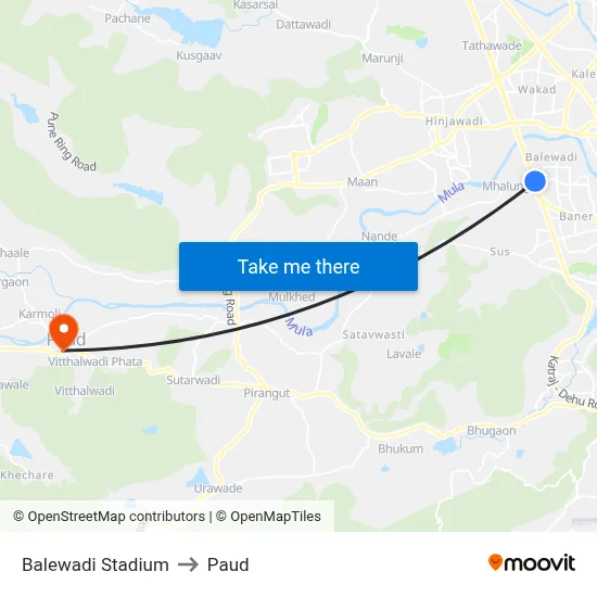 बालेवाडी स्टेडियम to पौड map