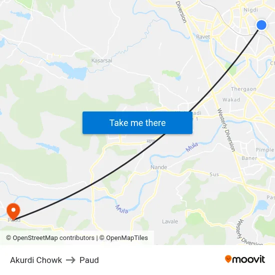 अकुर्डी चौक to पौड map