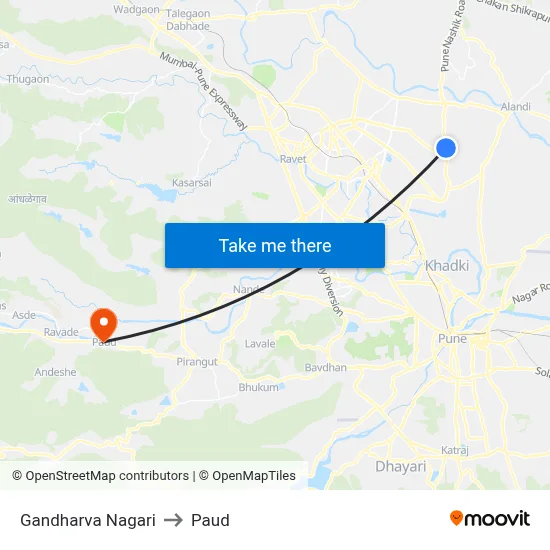 गंधर्व नगरी to पौड map