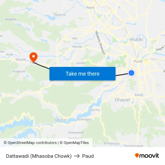 दत्तवाडी (म्हसोबा चौक) to पौड map