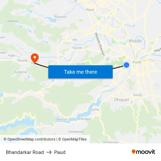 भंडारकर रोड to पौड map