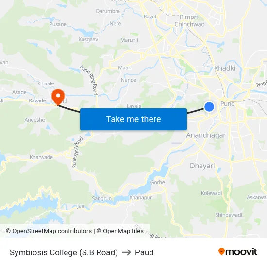 सिम्बायोसिस कॉलेज (एस.बी रोड) to पौड map