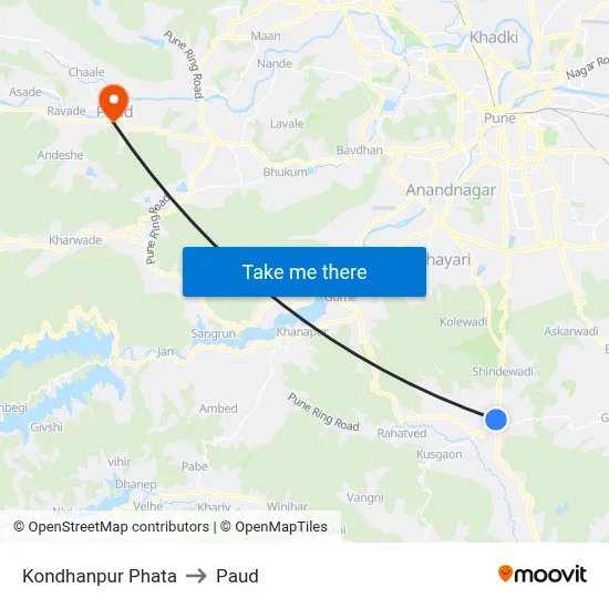 कोंढणपुर फाटा to पौड map