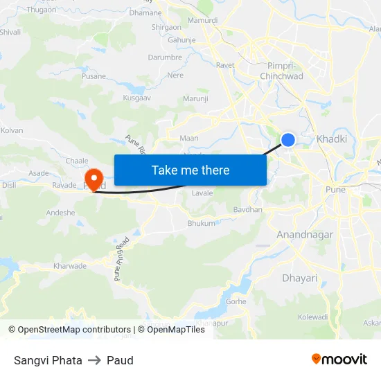 सांगवी फाटा to पौड map