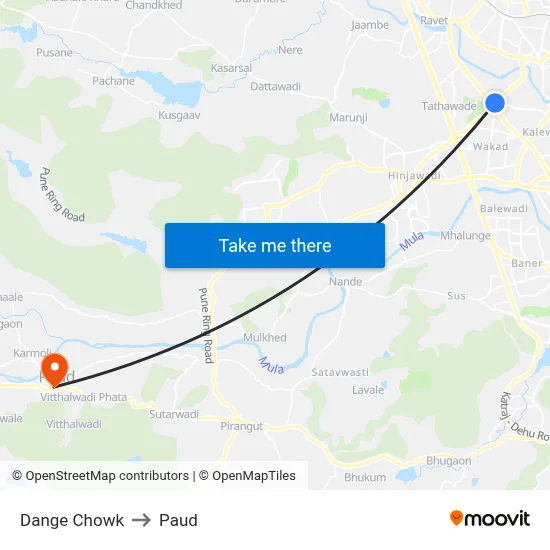 डांगे चौक to पौड map
