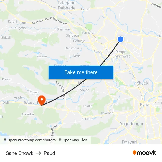 साने चौक to पौड map