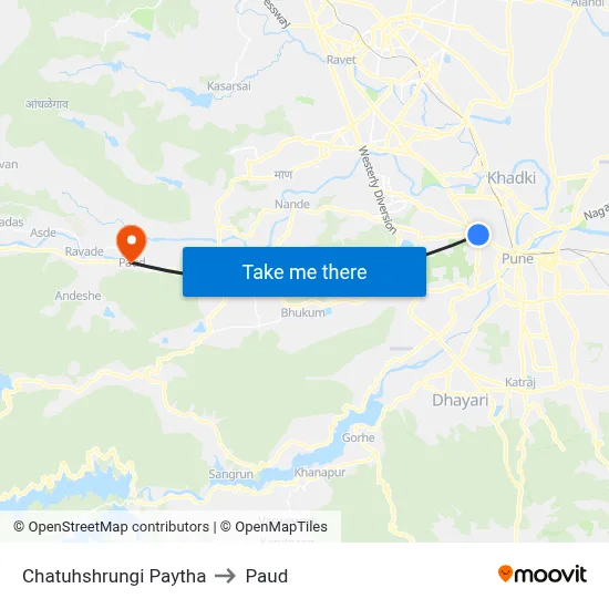 चतुःश्रृंगी पायथा to पौड map