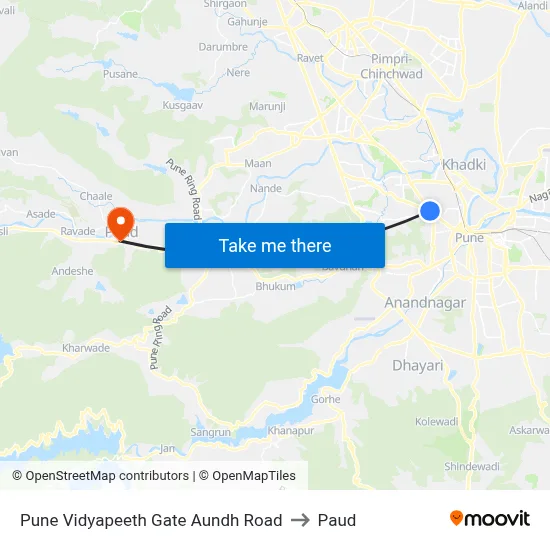 पुणे विद्यापीठ गेट औंध रोड to पौड map