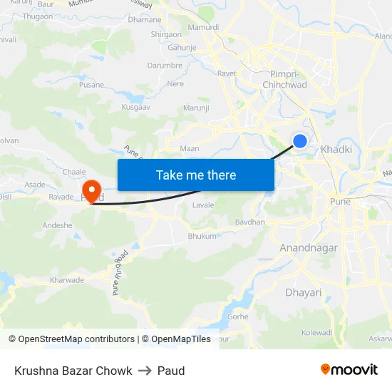 कृष्णा बाजार चौक to पौड map