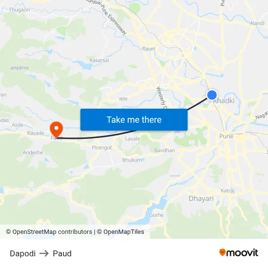 दापोडी to पौड map
