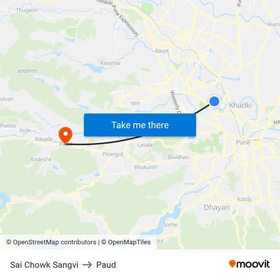 साई चौक सांगवी to पौड map