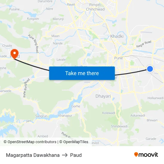 मगरपट्टा दवाखाना to पौड map