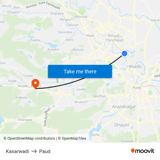 कसारवाड़ी to पौड map