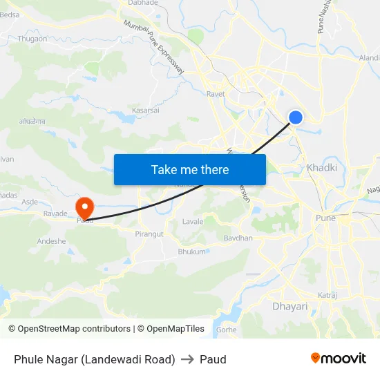 फुले नगर (लांडेवाडी रोड) to पौड map