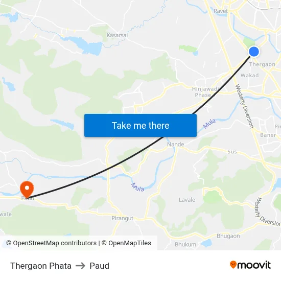थेरगाव फाटा to पौड map